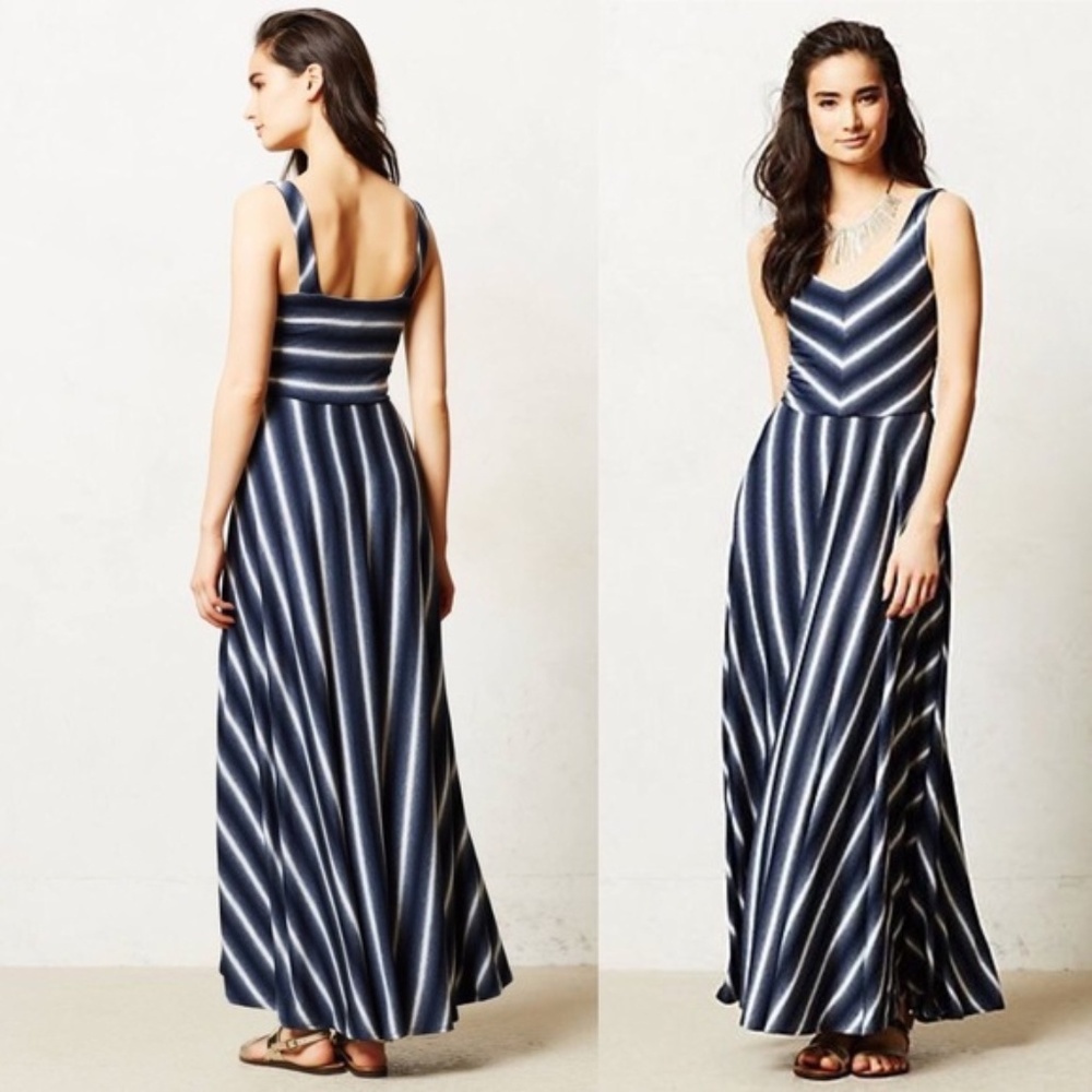Anthropologie Maxi Dress blue and white stripe